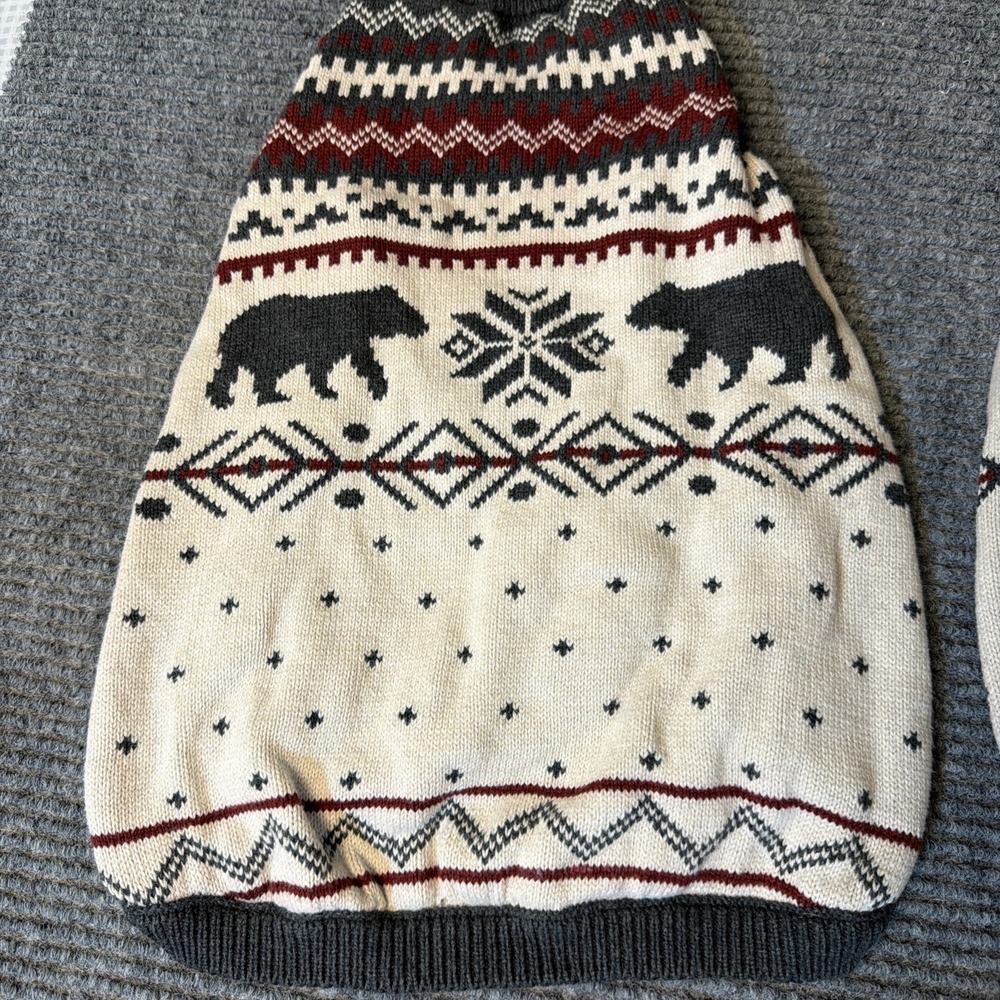 Lands' End Fair Isle Bear Dog Family Holiday Sweater,Cream,Size MED Dog Sweater
